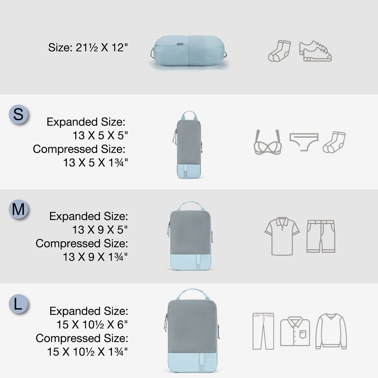 Compression Packing Cubes Suitcase Organiser Travel