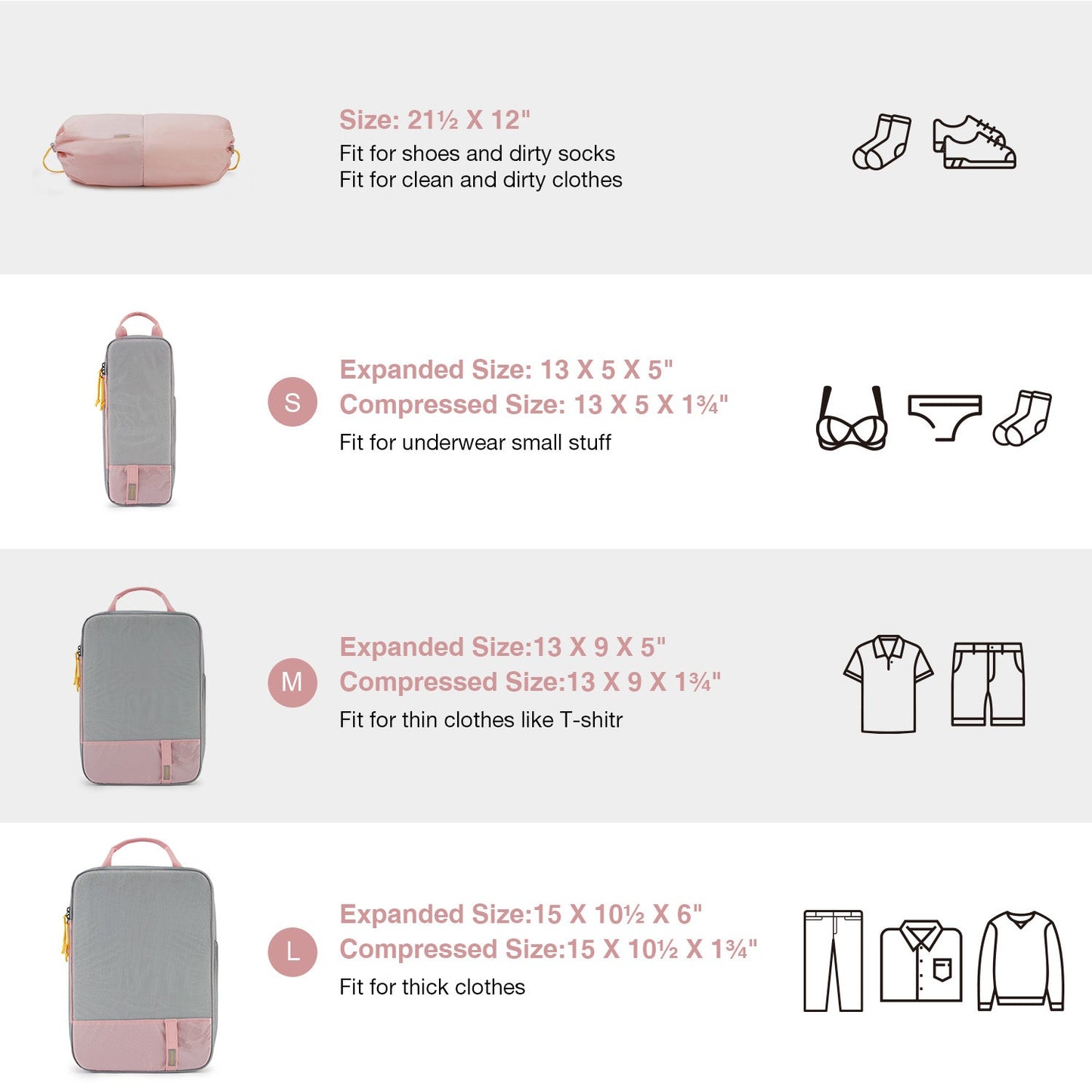 Compression Packing Cubes Suitcase Organiser Travel