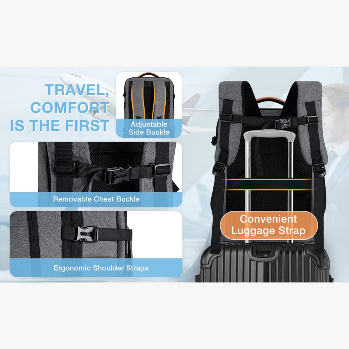 Expandable Airline Approved Carry On 40L Travel Backpack