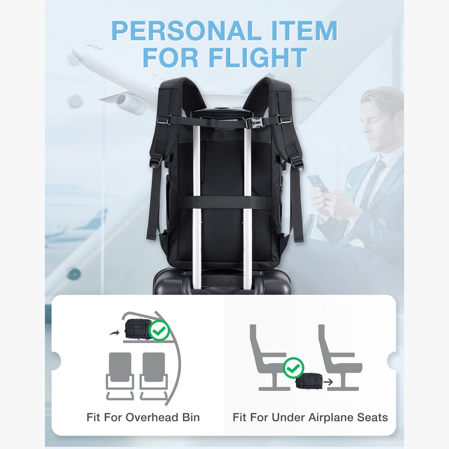 Expandable Airline Approved Carry On 40L Travel Backpack